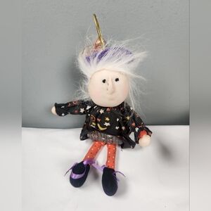 Halloween Little Witch Plush Dolls Ornament Wall Hanging Decor White Hair 11''